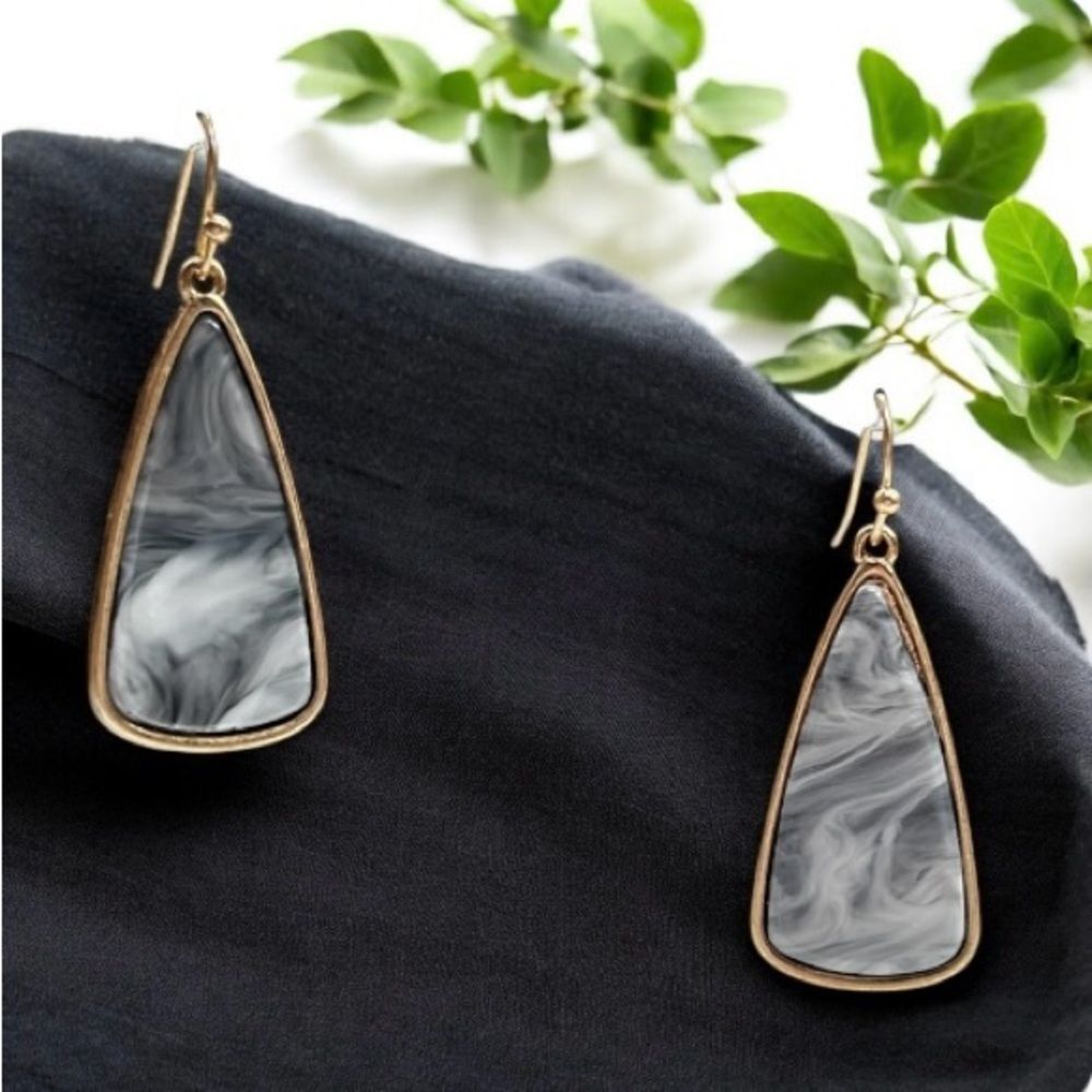 New Gray Swirl Teardrop Drop Earrings Gold-Tone Dangle